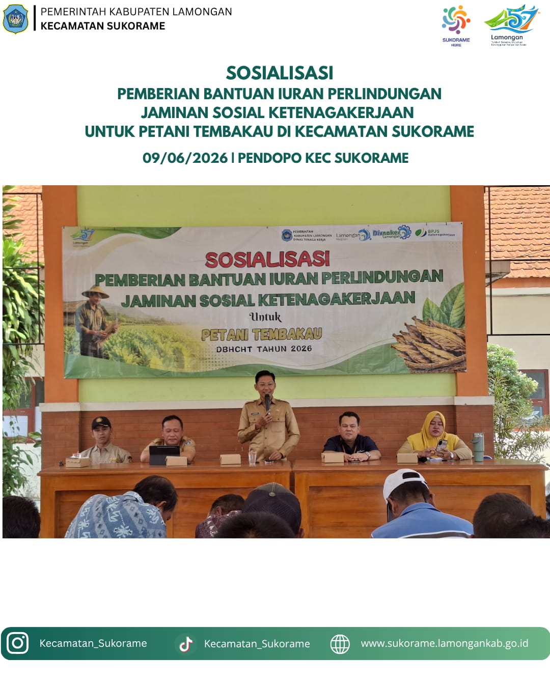 Foto: Sosialisasi pemberian bantuan iuran perlindungan jaminan sosial ketenagakerjaan untuk petani tembakau di kecamatan sukorame