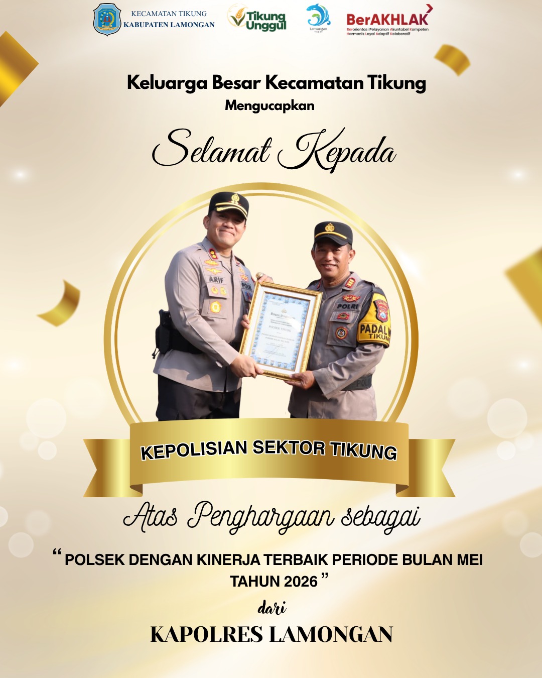 Foto: Keluarga Besar Kecamatan Tikung Mengucapkan Selamat kepada Polsek Tikung atas Prestasi Kinerja Terbaik