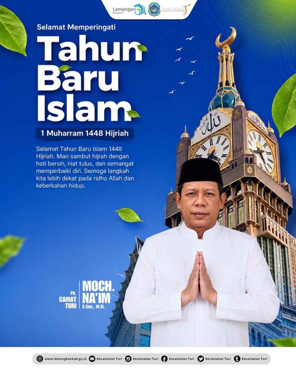 Foto: Pemerintah Kecamatan Turi melalui Plt. Camat Turi, Bapak Moch. Na'im, S.Sos., M.Si., menyampaikan ucapan selamat Tahun Baru Islam 1 Muharram 1448 Hijriah