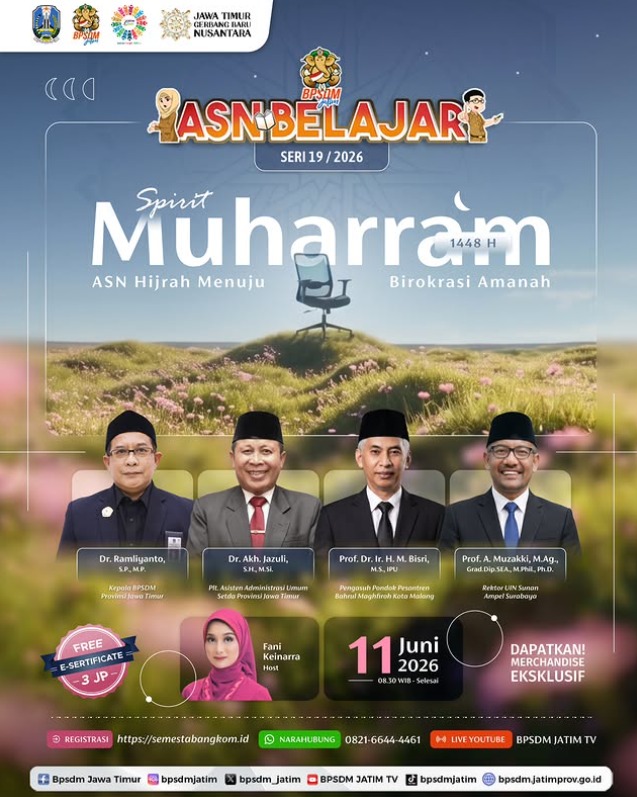 Foto: MELALUI WEBINAR ASN BELAJAR SERI 19 TAHUN 2026 BERTEMA “SPIRIT MUHARRAM 1448 H: ASN HIJRAH MENUJU BIROKRASI AMANAH”
