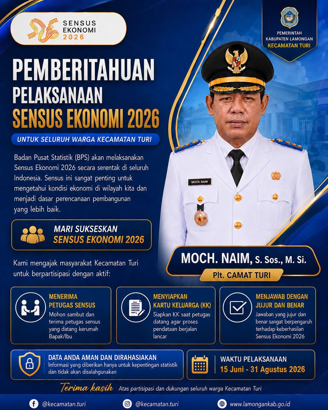Foto: Pemerintah Kecamatan Turi mengajak seluruh masyarakat untuk berpartisipasi aktif dalam pelaksanaan Sensus Ekonomi 2026 yang diselenggarakan oleh Badan Pusat Statistik (BPS) secara serentak di seluruh Indonesia