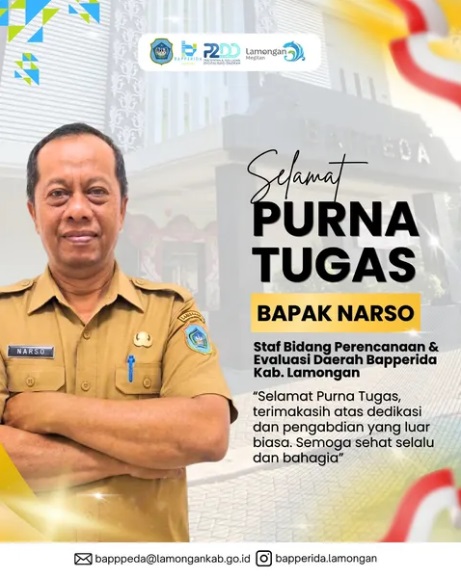 Selamat Purna Tugas Bapak Narso, Staf Bidang Perencanaan & Evaluasi Daerah Bapperida Kab. Lamongan.