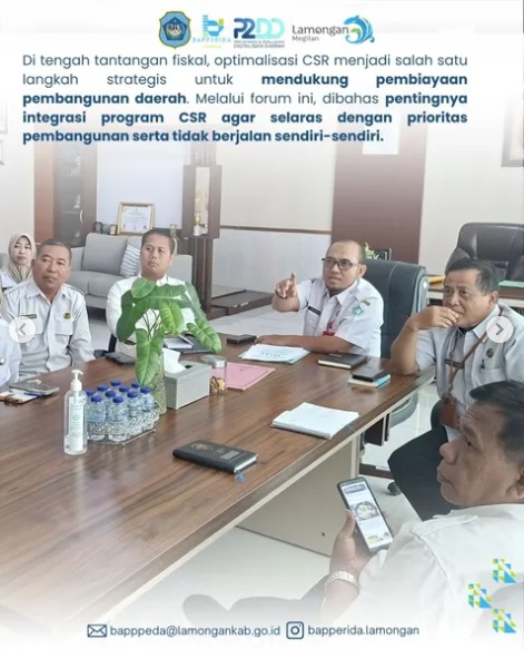 Penguatan sinergi pemerintah dan dunia usaha terus diperkuat melalui Rapat Koordinasi Corporate Social Responsibility (CSR) Kabupaten Lamongan