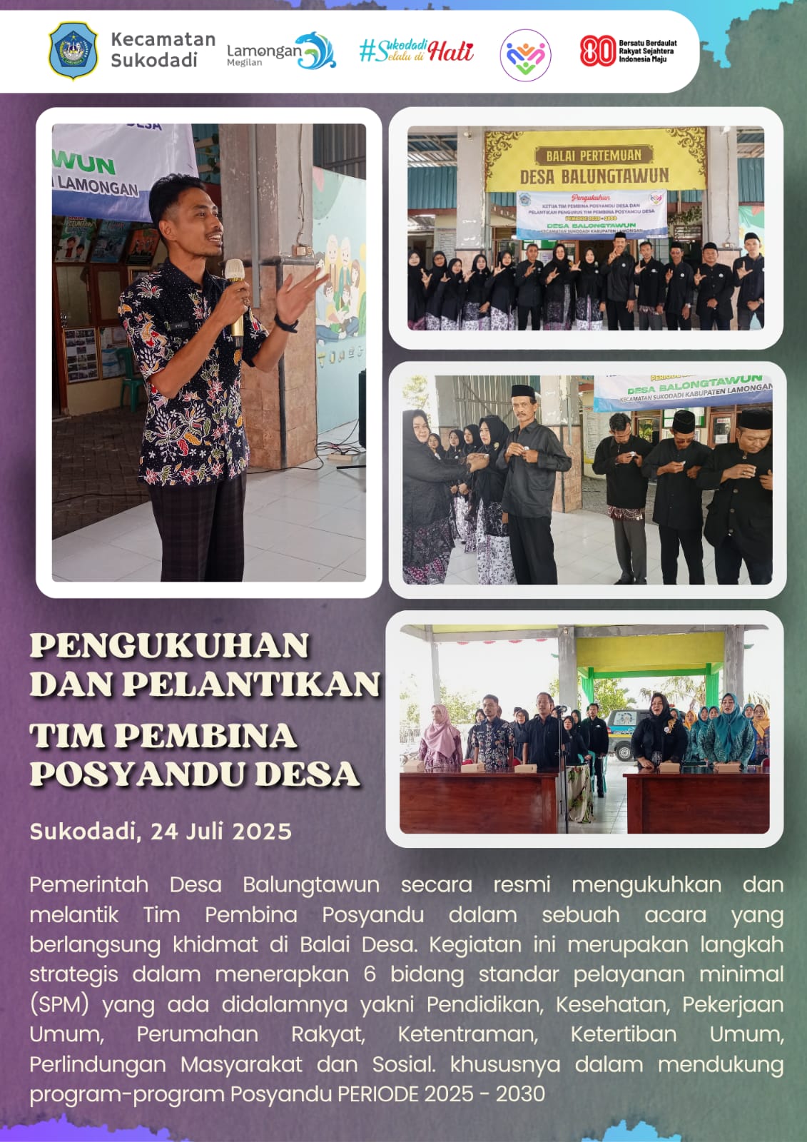 FOTO PENGUKUHAN KETUA TIM PEMBINA POSYANDU SE KECAMATAN SUKODADI