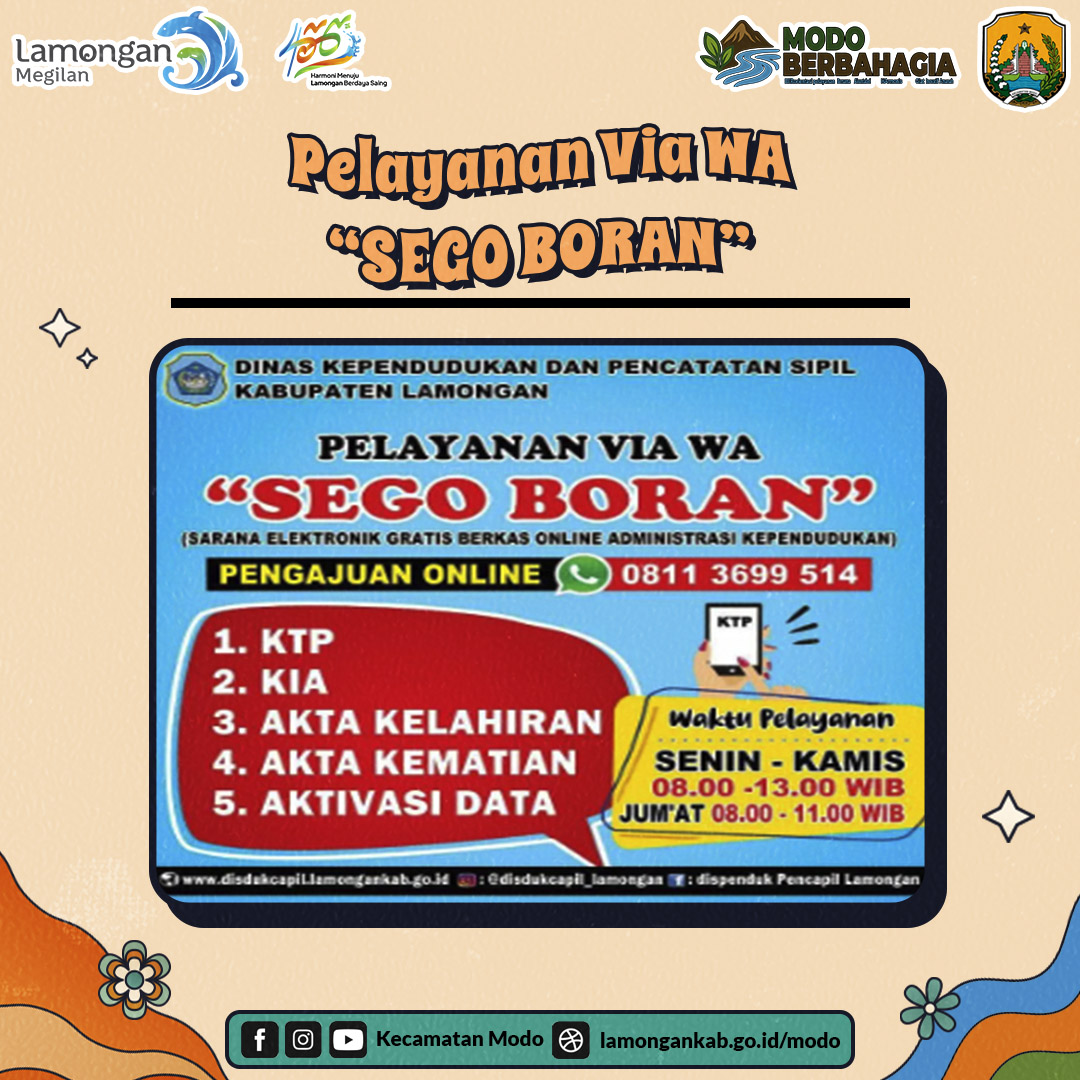 PELAYANAN VIA WA "SEGO BORAN"